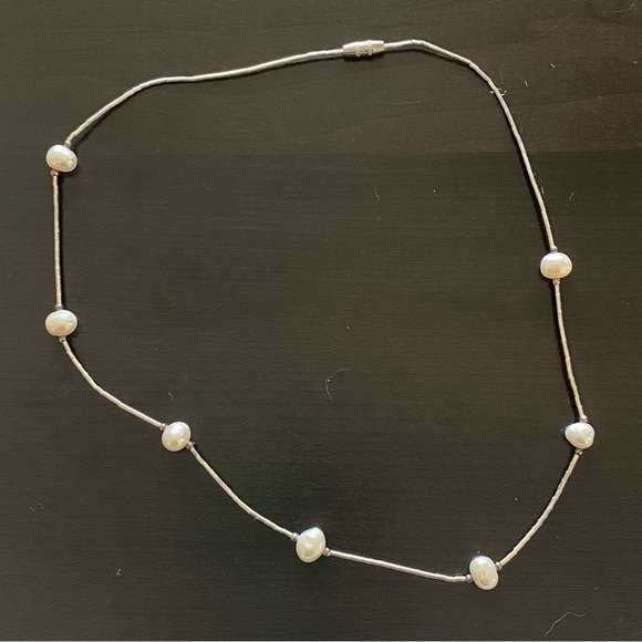 Liquid Silver with Pearl 16” Necklace - Picture 3 of 14